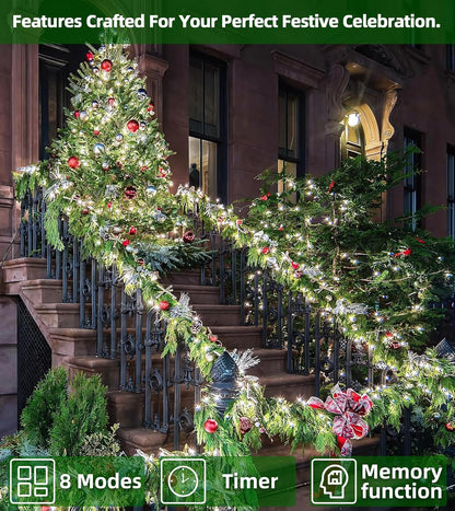 750 LED Outdoor Christmas Lights Decorations, 246ft Green Wire LED Christmas String Lights with Timer Memory, Twinkle Lighs for Indoor Outdoor Xmas Party Christmas Tree Wedding Garden Patio Cool White