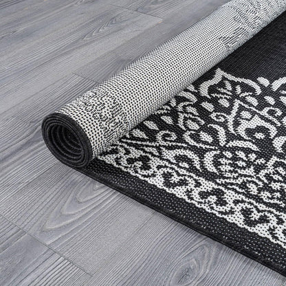 CAMILSON Outdoor Rug, 8x10 Medallion Black White Modern Area Rugs for Indoor and Outdoor Patios, Kitchen and Hallway Mats, Washable Porch Deck Outside Carpet (Medallion Black, 8 x 10)