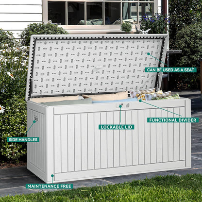 YITAHOME 260 Gallon Extra Large Deck Box, Double-Wall Resin Outdoor Storage Box with Flexible Divider for Patio Cushions Pool Supplies Garden Tools, 1000lbs Load Capacity, Lockable&Waterproof (White)