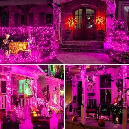 woohaha Outdoor Halloween Lights, 2PACK 13ft 50 Count Incandescent Blubs & Green Wire Mini Lights, 120V High-Voltage Connectable Light String, for Indoor Patio Garden Tree Party Decoration, Purple