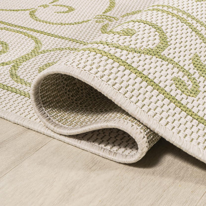 JONATHAN Y Vintage Filigree Indoor Outdoor Runner Rug 2X10 Cream/Green, Charleston Textured Weave for Backyard, Patio, Porch, Easy-Cleaning, High Traffic, Pet-Friendly, Non-Shedding (SMB106I-210)
