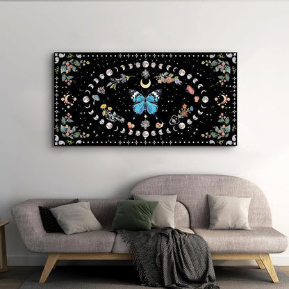 Canvas Wall Art Prints Blue Boho Wall art Decor Canvas Art Wall Decor Wall Pictures for Living Room Vintage Butterfly Wall Art Moon Flower Abstract Artwork for Walls Home Bedroom Decor 20" X 40"
