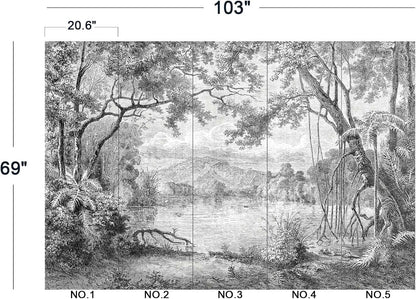 Black and White Tropical Rainforest Wall Mural Wallpaper for Bedroom 103" x 69"