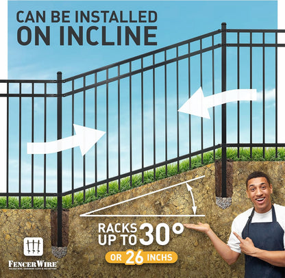 Fencer Wire Pack of 5 Heavy Duty Flat Top Fence Barrier Panel, 6FT Height X 8FT Width Anti-Rust Metal Fencing Panel, 2” Diameter Steel Outdoor Decorative Garden Fence Panel for Yard, Pool, Patio
