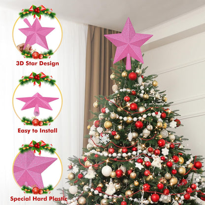 Christmas Tree Topper Decoration, 10" Black Christmas Tree Topper Star Accessories, Large Xmas Glitter Bethlehem Tree Ornament, Waterproof Holiday Xmas Star for Home Indoor Outdoor