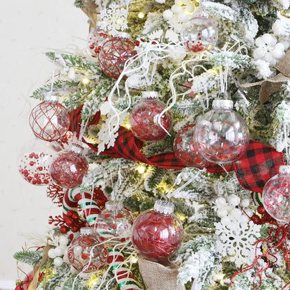 Sea Team Shatterproof Clear Plastic Christmas Ball Ornaments Decorative Xmas Balls Baubles Set with Stuffed Delicate Decorations (60mm/2.36 inch 30-Pack, Red)