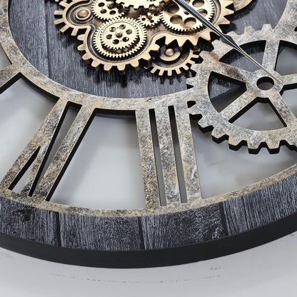 The Gears Clock 36'' Inch Real Moving Gear Wall Clock Vintage Industrial Oversized Rustic Farmhouse (Vintage Carbon Grey and Bronze)