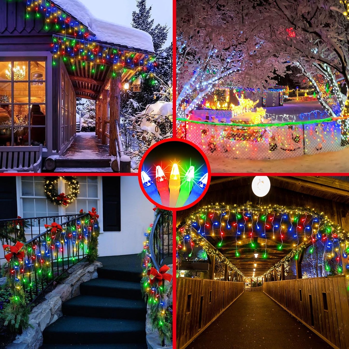 504LED 50ft Christmas Lights, 112Drops 12 Modes Multicolor Christmas String Lights Outdoor Dimmable, Waterproof Christmas Decoration Fairy Lights with Timer for Indoor Eaves Party Patio Window Fence