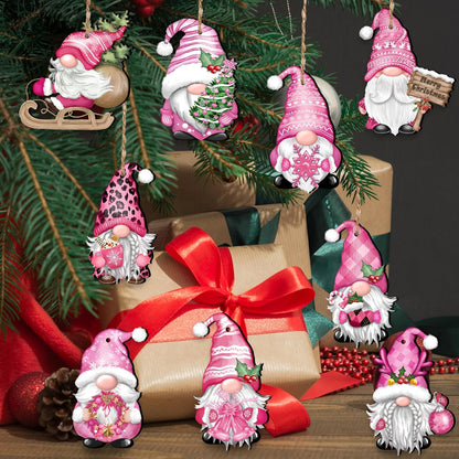 Christmas Wooden Hanging Ornaments, Wood Hanging Decor for Christmas Tree Decoration Gnome Santa Doll Wooden Hanging Craft Gnome Elf Party Supplies (Xmas-Gnomes-D)