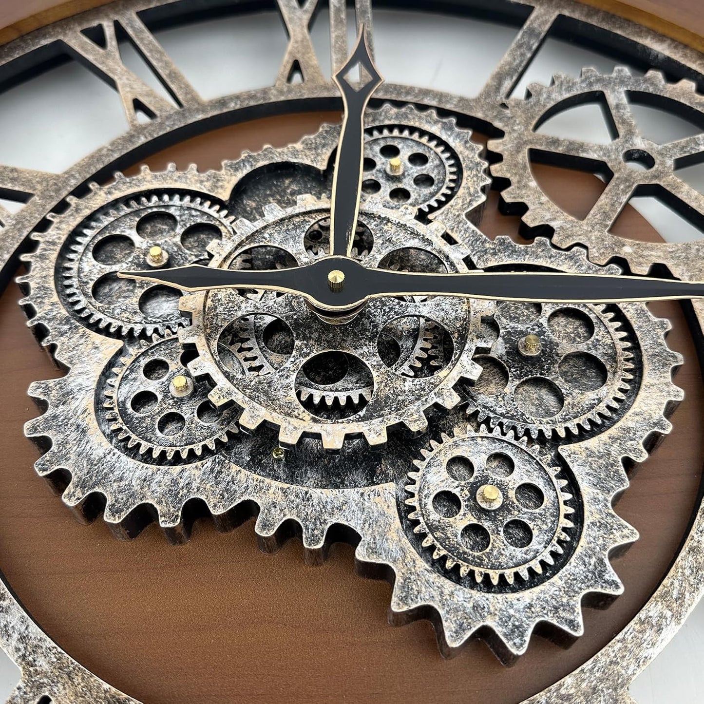 HOIBAI Large Wall Clock, Wall Clocks for Living Room Decor 36 Inch Farmhouse Vintage Rustic Kitchen Wall Decor Vintage Roman Oversized Wall Clock for Home Bedroom House Office, Moving Gears Clock