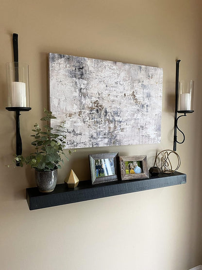joelsantiques - 48 Inch Wooden Floating Shelves for Wall - 48x6x2 in - Made of Natural Wood - Long Heavy Duty Rustic Wall Shelves for Bedroom - Perfect for Living Room, Kitchen - Black