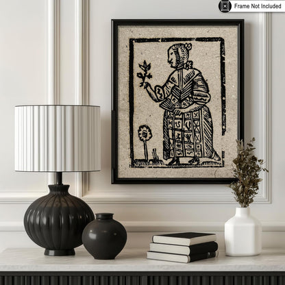 Poster Master Vintage Woodcut Poster - Retro Medieval Print - 16x20 UNFRAMED Wall Art - Gift for Gothic, Horror Fan - Witch Holding a Plant, Magic, Spell, Herbalist - Wall Decor for Bedroom, Dorm