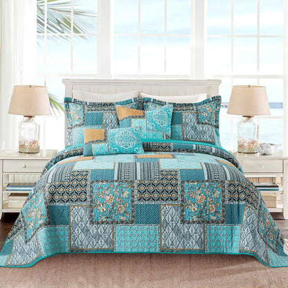 VAPUTAR Oversized King Size Quilt Bedding Set - Cotton California King Size Bedspreads (108 * 118 in) - Lightweight Floral Quilts for Farmhouse Bedroom (Teal/Green Chic, 3 Pieces)