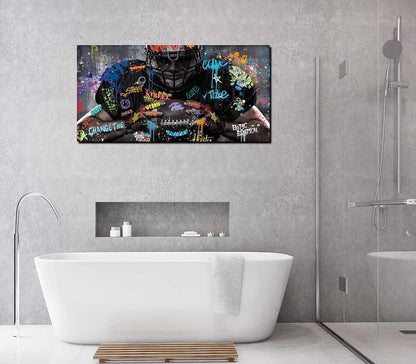 JKWALL77 American Football Canvas Wall-Art for Bedroom - Room Decor for Teen Boys - Graffiti Wall Art Ready to Hang Size 40" x 20"