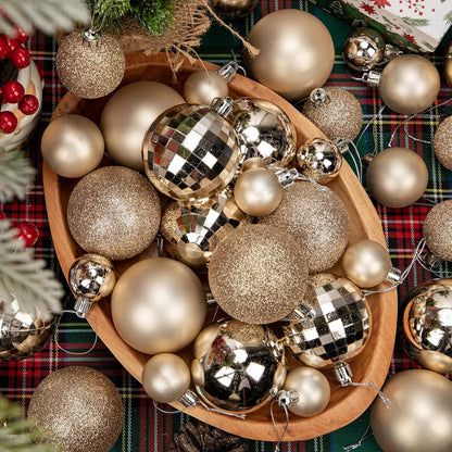 50pcs Champagne Christmas Ball Ornaments Set Shatterproof Christmas Ball for Xmas Tree Xmas Ornaments Balls with Hanging Loop for Xmas Wedding Holiday Party Wreath Home Decor