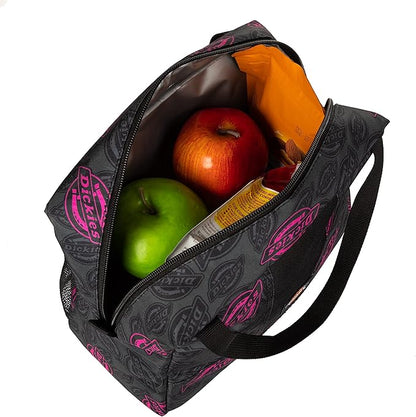 Dickies Insulated Lunch Bag Holder for Work, Thermal Reusable Office Lunch Box for Men, Women (Hot Pink Love Print)