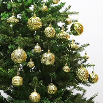 Christmas Ornaments Set with 36pcs Shatterproof Christmas Tree Decorations Multi-Size Christmas Ball Ornaments with 7 Styles Gold