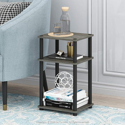 Furinno JUST Side Table Set of 2, 3-Tier End Tables, Open Shelves Night Stand, Nightstand, Toolless Assembly, for Living Room, Bedroom, French Oak