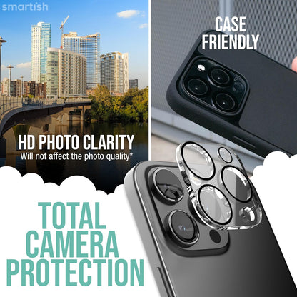 Smartish® iPhone 16 Screen Protector + Camera Lens Covers - Tuff Sheet - 2-Pack Tempered Glass 9H Easy Install Frame Case-Friendly - Dynamic Island for Apple iPhone 16 - Clear 2-Pack