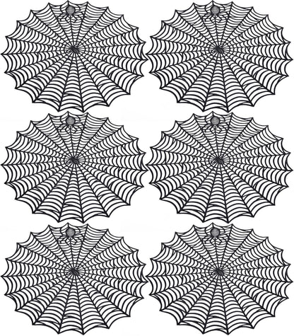 Sfcddtlg 6 Pcs Halloween Spider Web Placemats, 15" Heat Insulation Halloween Placemats Spider Web Table Mats, Hollow Out Spiderweb Coasters Placemat for Dining Table Party Decoration