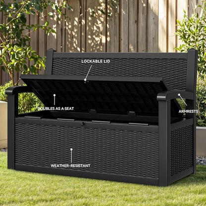 YITAHOME 70 Gallon Storage Bench Deck Box, Lockable Patio Bench, Waterproof Outdoor Pool Deck Storage for Patio Cushions, Garden Tools and Pool Supplies, Black