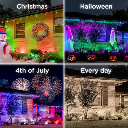 Enbrighten Vibe Eternity Garden Lights, 50ft, 12 RGBWIC LEDs, Waterproof, Uplights, Outdoor Landscape Lighting, Home Exterior Spotlight, Smart App, Compatible with Alexa, Google Home, 83790