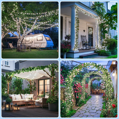 JMEXSUSS 2 Pack White Solar String Lights, Each 100 LED 33ft Green Wire Solar Lights Outdoor Waterproof for Outside Garden Wedding Party Decoration