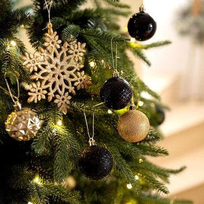 Valery Madelyn Christmas Tree Decorations Ornament Set for Fall Halloween, 50ct 2 Inches Black and Gold Shatterproof Christmas Ball Ornaments Hanging Xmas Holiday Party Decor