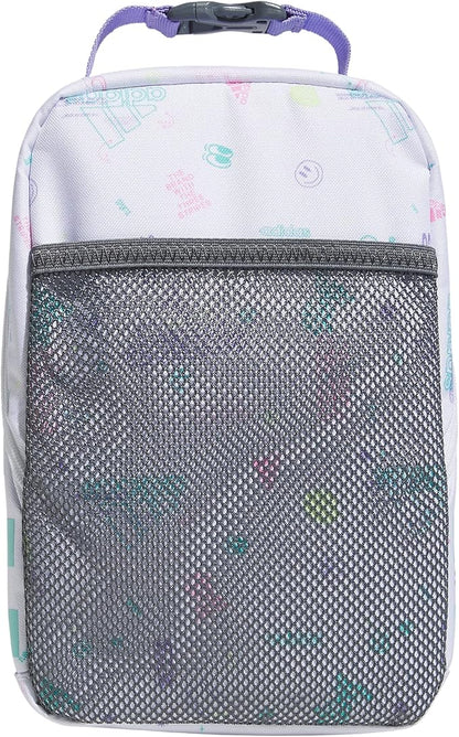 adidas Unisex Santiago Lunch Bag, Insulated School Food Container Box Discontinued, Icon Brand Love White/Flash Aqua Blue/Light Purple/2.0, One Size