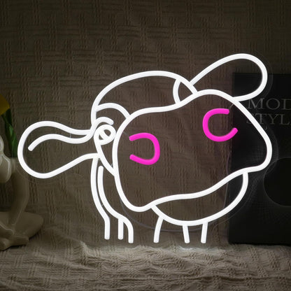 Cow Neon Sign Dimmable Tilted Cow Head LED Light Sign for Wall Decor USB Powered Funny Animal Neon Light for Farmhouse Bedroom Living Room Cafe Home Party Bar Animal Lovers (16.5 * 12.6 In)