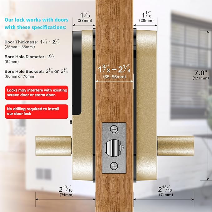 Fingerprint Smart Door Lock with Handle & Keypad – Bluetooth Keyless Entry for Front Door, Home, Kids, Guests, Airbnb & Rental, App + Code Access, Compatible with Alexa & Google, Easy DIY Install