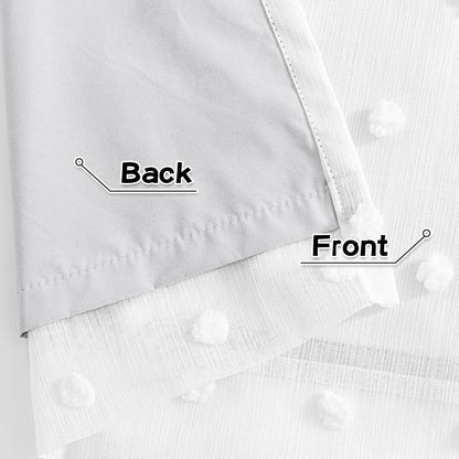 MYSKY HOME 100% Blackout Curtains for Bedroom White Blackout Curtains 54 Inches Long Thermal Insulated 2 Panels Short Kitchen Curtains with White Pom Pom Sheer Room Darkening Grommet, 52 x 54 Inch
