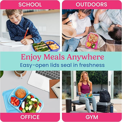 Bentgo Easyboxes - Original Stackable Lunch Boxes - Reusable 3-Compartment Food Containers for Kids and Adults - Bento Lunch Box for Meal Prep, School, & Work - BPA Free, Set of 10 (Jewel Brights)