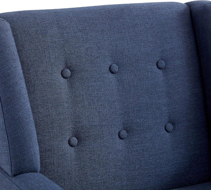 HUIMO Accent Chairs Set of 4, Upholstered Button Tufted Armchair, Linen Fabric Sofa Chairs for Bedroom, Living Room, Mid Century Modern Comfy Reading Chair (4, Dark Blue)