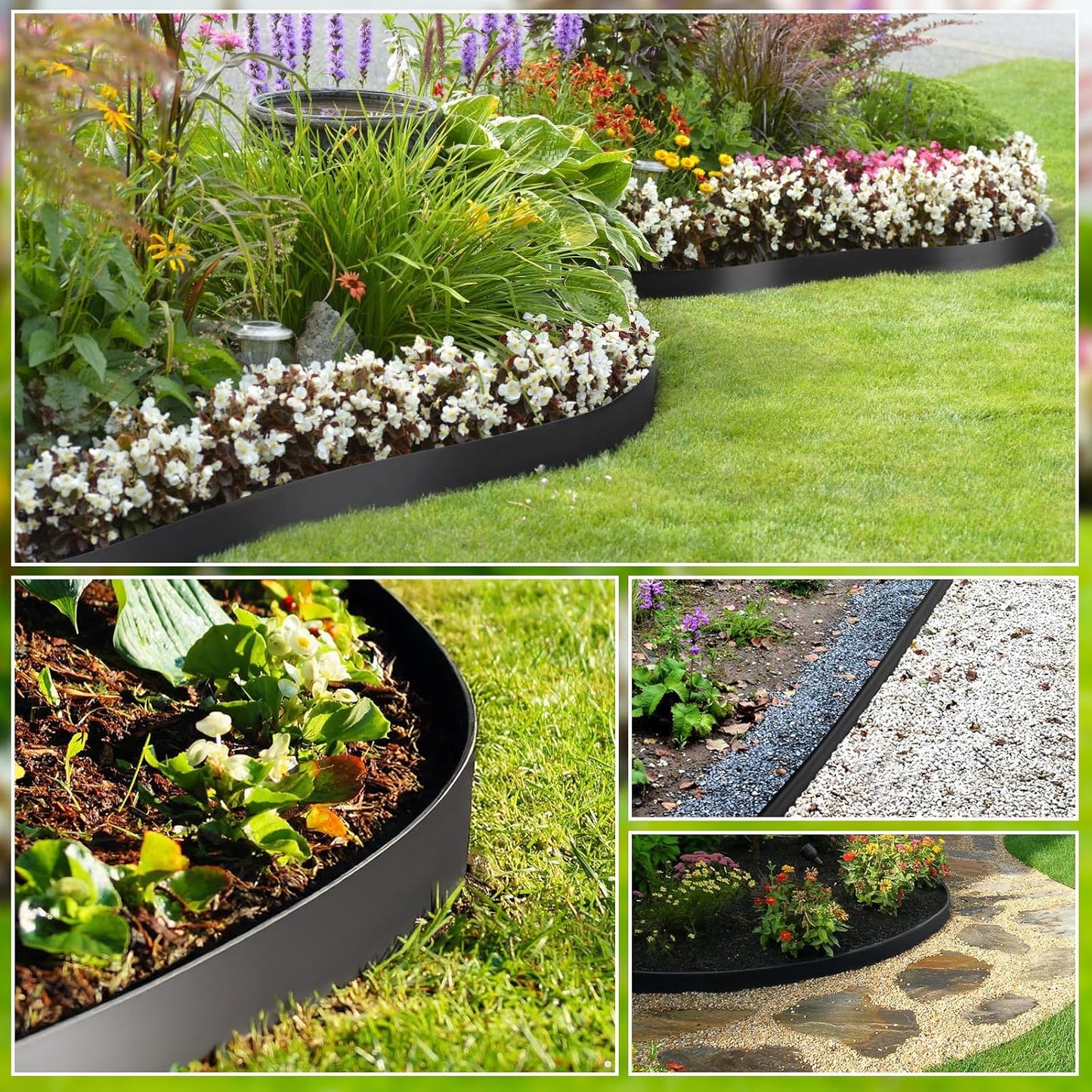 Greaner 40FT Garden Edging, 4 Inch Tall No Dig Landscape Edging, Heavy Sturdy Flower Bed Edging Borders, Yard Edging Borders Flexible for Lawn, Landscaping, Garden, Pathway（Black）