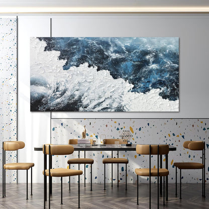 Canvas Wall Art Decor Large Blue White Wall Art Prints Abstract Canvas Wall Pictures for Living Room Oversized Artwork for Walls Coastal Modern Wall Art Decorations Bedroom Office Wall Art Decor 29" X 58"
