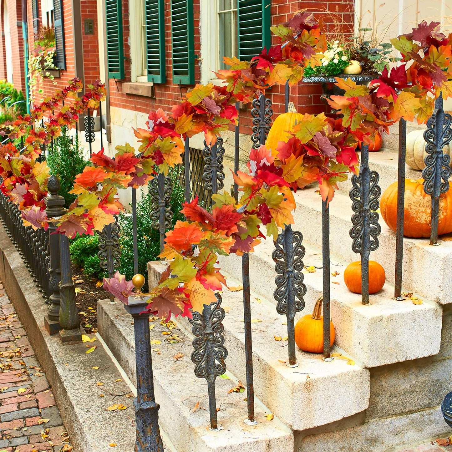 Fovths 8 Pack Maple Leaves Garland 5.8ft/Pc Artificial Fall Decorations Colorful Autumn Hanging Vine for Thanksgiving Halloween Fireplace Indoor Outdoor Decor