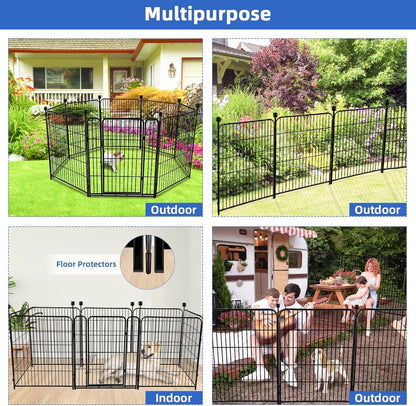 ADAVIN 48 in(H) Garden Fence Panels, 8 Panels Total 17.7 Ft(L), Heavy Duty Iron Metal Animal Barrier Fence, Fencing for Flowers Beds, Camping Fence, No Dig Garden Border Fencing for Yard（No Gate）