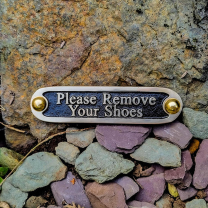 Please Remove Your Shoes Brass Door Sign. Traditional Style Home Décor Wall Plaque Handmade By The Metal Foundry UK.