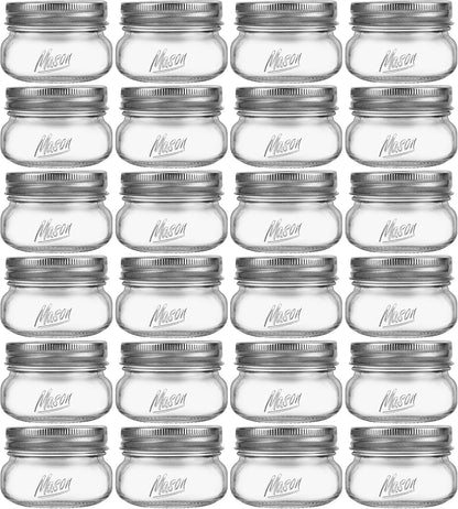 Mason Jars 4oz - 24Pack Glass Jars with Leak Proof & Food Grade Canning Jars for Spices, Dry Food Storage & DIY Crafts, Perfect for Home Cooks, Meal Prep, and Crafting Enthusiasts