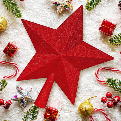 Star Tree Topper, 10" Red Christmas Tee Topper Decorations, Glitter 3D Xmas Bethlehem Star Waterproof Shatter-Proof, Christmas Tree Topper Ornament Decor for Christmas Holiday Party Indoor Outdoor