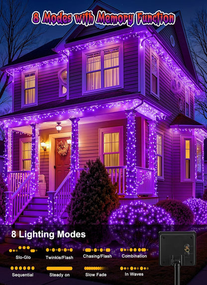 Brightown 2 Pack Halloween Solar String Lights Outdoor, Total 144Ft 400 LED Twinkle Fairy Lights Waterproof with 8 Modes Auto On/Off for Patio Tree Garden Party Home Decorations (Purple)