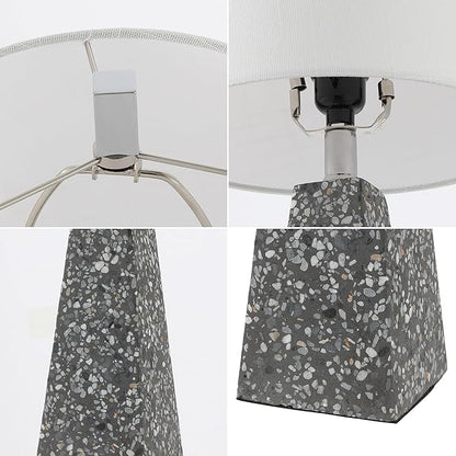 JONATHAN Y 20.5" Dark Gray Terrazzo Modern Resin Table Lamp for Bedroom Living Room, Contemporary Faceted Bedside Lamp with White Linen Shade, LED Bulb Included (JYL1037C-SET2)