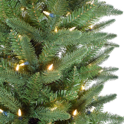 Fraser Hill Farm 7.5-ft. Winter Falls Slim Christmas Tree with 8 Function Dual Multicolor & Warm White LED Lights, Artificial Tree