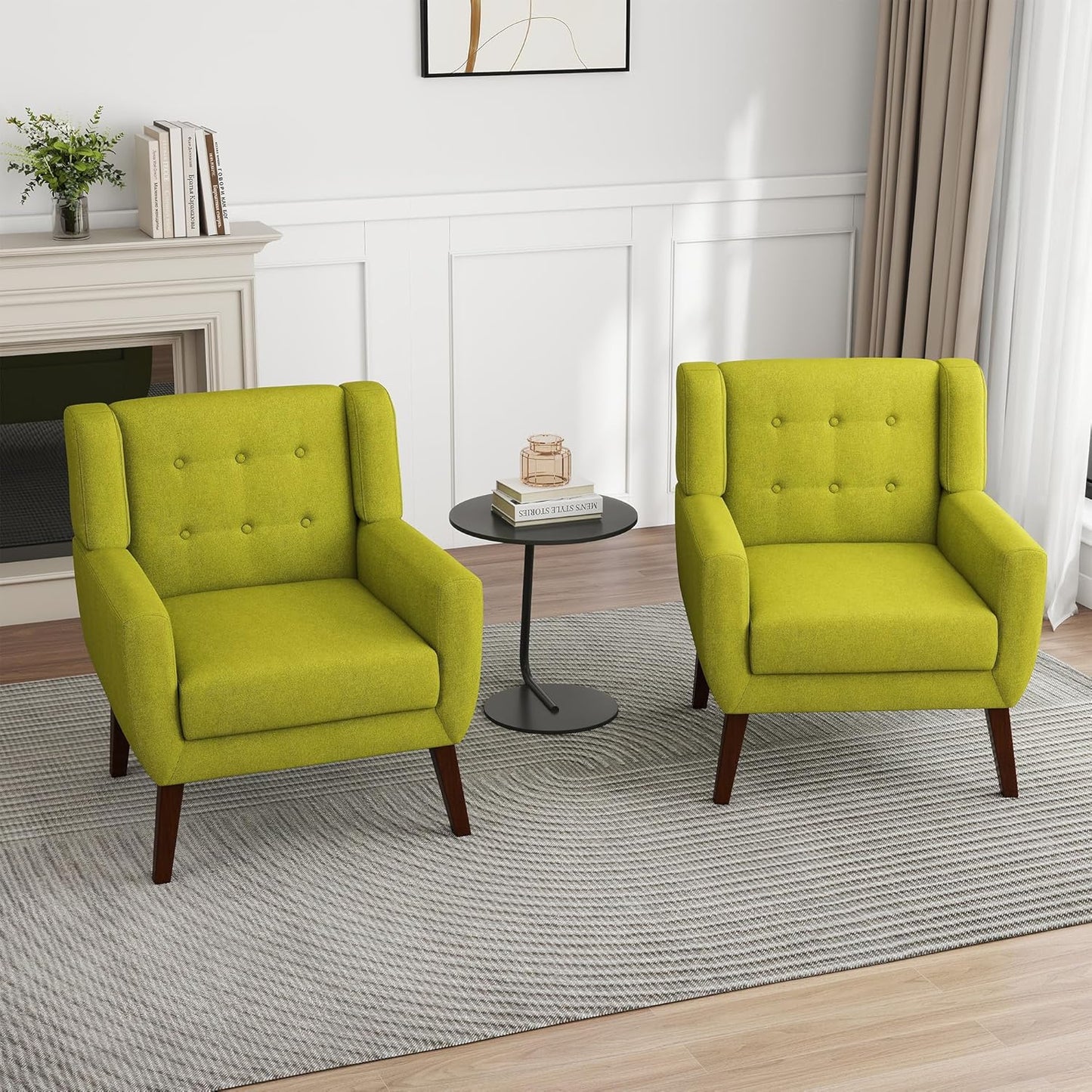 UIXE Accent Chair, Modern Upholstered Armchair in Fabric for Living Room, Comfy Club Arm Chairs Single Sofa Button Tufted Bedroom Reading Seat - Green