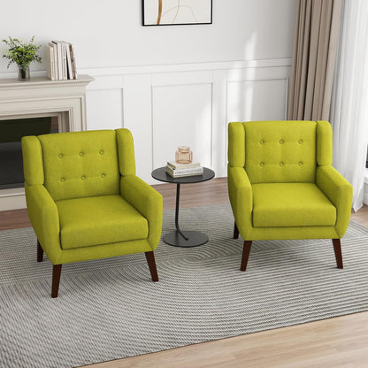 UIXE Accent Chairs Set of 2, Modern Upholstered Arm Chair, Mid-Century Club Armchair Comfy Single Lounge Sofa Button Tufted Living Room Reading Seat Bedroom Side Sitting for Home Office,Green
