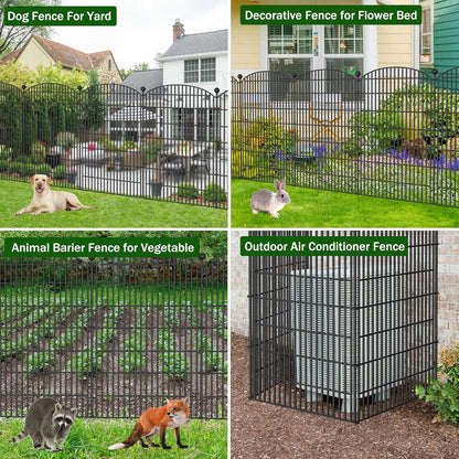 No Dig Decorative Garden Fence 8 Panels, 48 in (H) x 20.8 ft (L), Dog Fence Outdoor for Yard, Rustproof Metal Animal Barrier Ground Stakes Fencing for Garden, Patio, Flower Bed