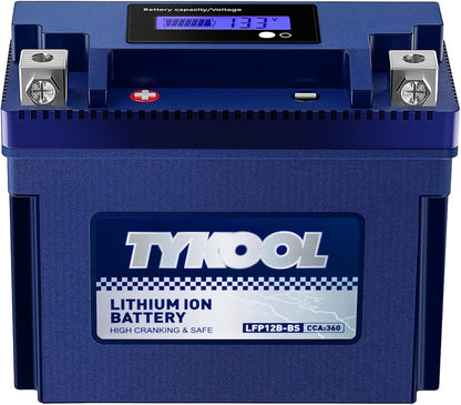 TYKOOL YT12B-BS, 3X Cranking Amps,Lithium LiFePO4 Motorcycle Battery, 12V 6Ah, 360CCA,Powersports Battery, Compatible for Ducati,Kawasaki 1000cc,Triumph 865cc,Yamaha 600cc,1000cc,Piaggio Vespa Scooter