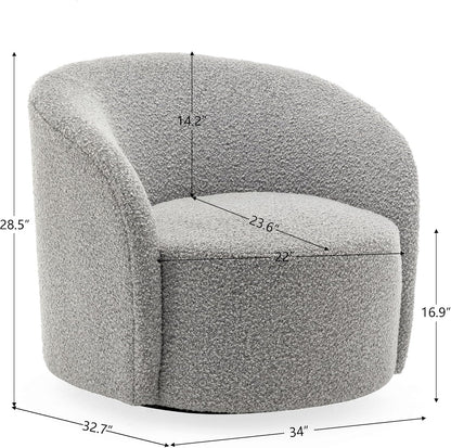 KINWELL Sherpa Swivel Barrel Chair & Round Ball Pillow Set - 34" Wide Modern Boucle Accent Chair with 9” Matching Nordic Decorative Throw Pillow for Living Room and Bedroom(Black White)