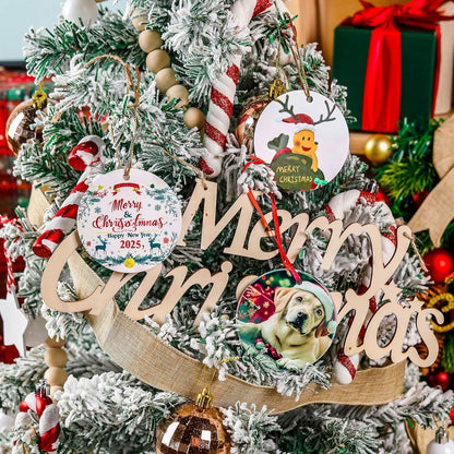 Joyclub 8 Pcs 3'' Sublimation Ornament Blanks MDF Sublimation Christmas Ornaments Bulk Round Double Sided Ornaments for Personalized Xmas Tree Ornament Home Decor DIY Crafts